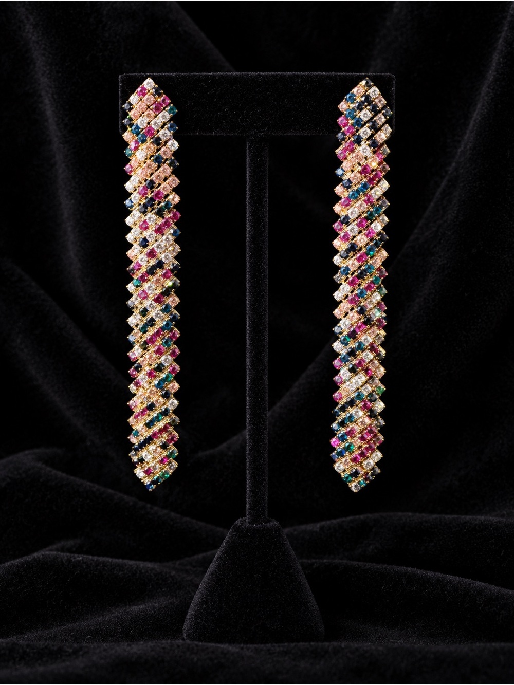 Multicolor Long Drop Crystal Earrings - Gold Tone